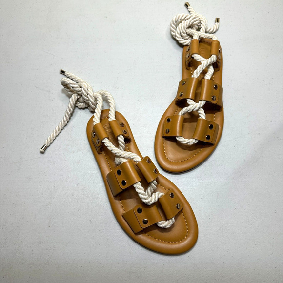 Ulla Johnson Eva Rope Leather Calf Skin Flat Sandals Camel Women's 4.5-5/35 NWOB - Picture 4 of 15